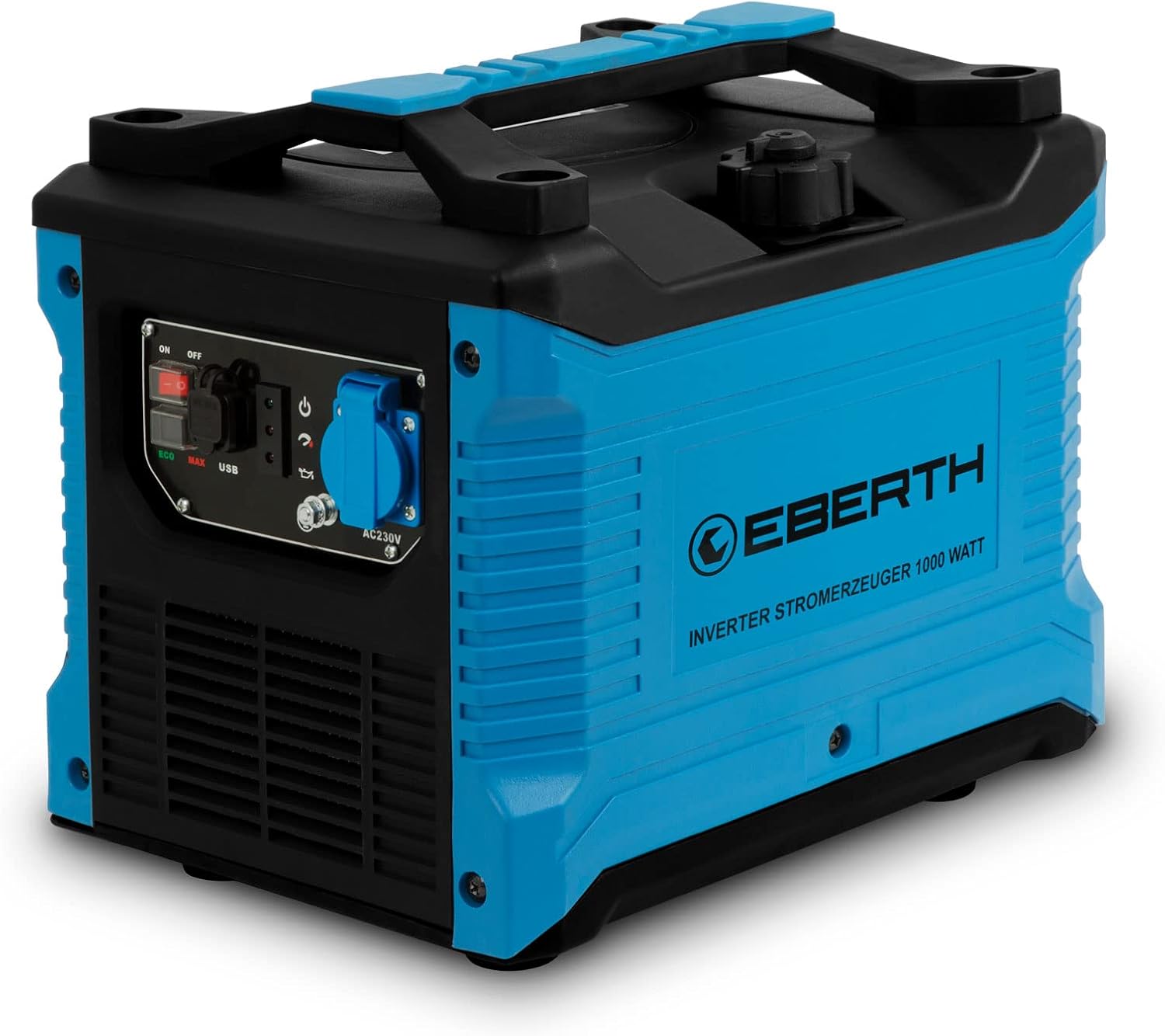 EBERTH 1000 Watt Generatore di corrente Inverter, Gruppo elettrogeno con 2 CV Motore a benzina 4T, 1x 230V, 2x USB, tecnologia inverter per una potenza senza picchi di tensione, Generatore portatile-Homelyive