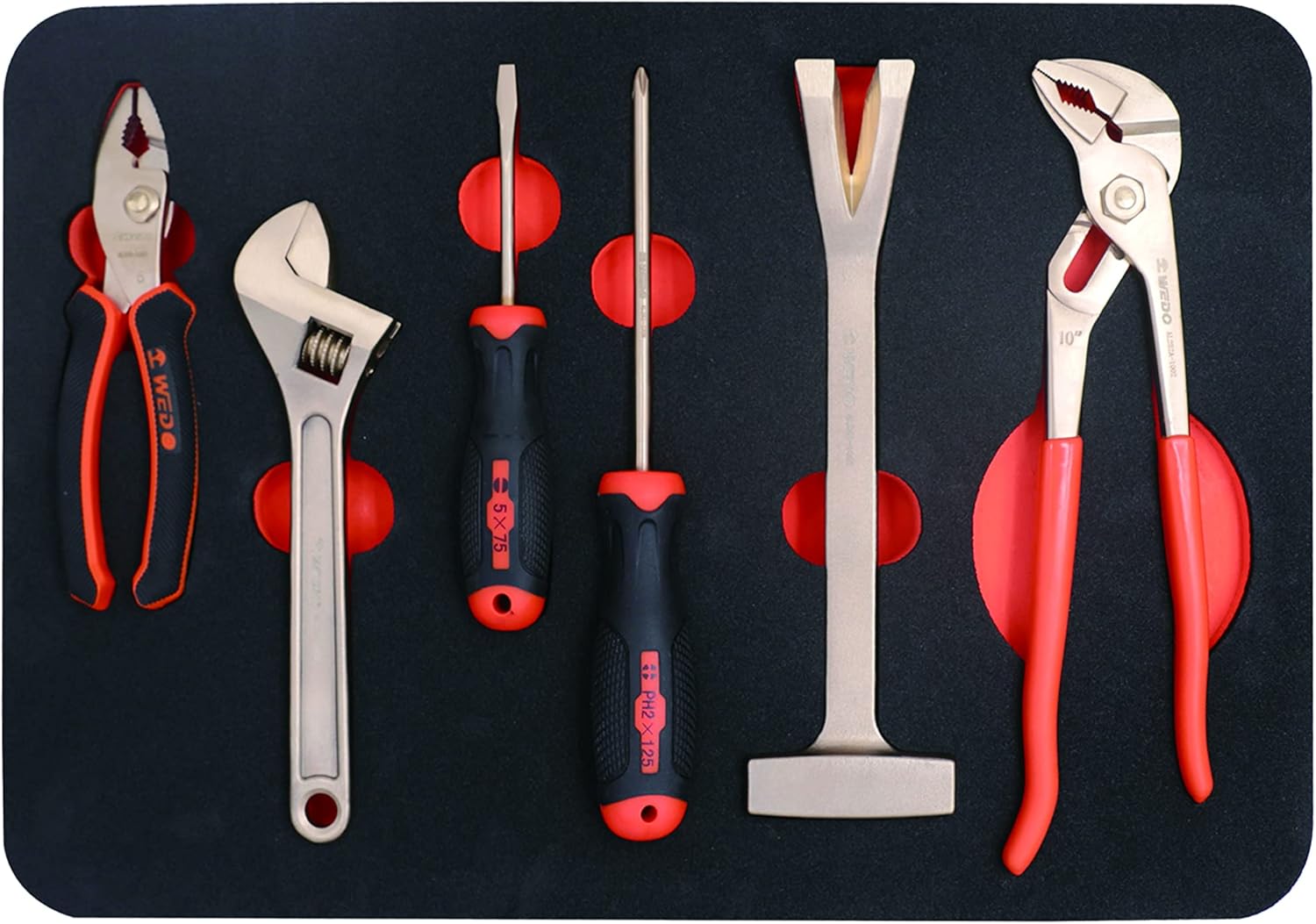 WEDO Set di 6 attrezzi antiscintille,kit di utensili manuali generali senza scintille con scatola portaoggetti per cassetta degli attrezzi,bronzo in alluminio,forgiatura una tantum-Homelyive