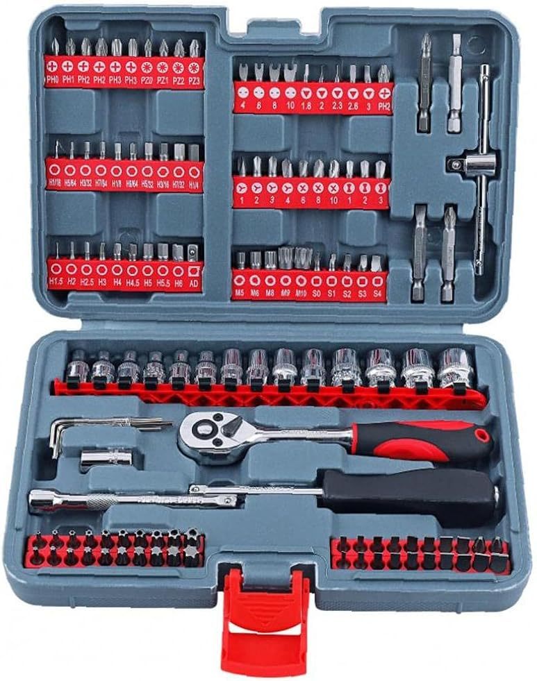 SePkus Set di bussole metriche per unita Chiave a cricchetto a sgancio rapido 1 4 Set di Attrezzi Meccanici per riparazioni Auto Meccanico Rosso 126 Pezzi, Set di Strumenti Set di Strumenti-Homelyive