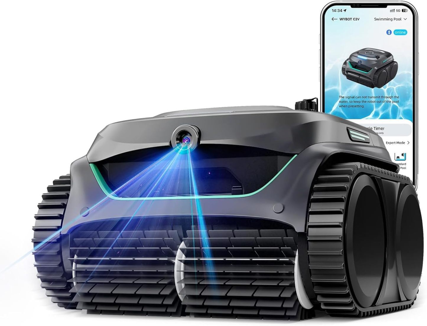 WYBOT C2 Vision AI telecamera robot piscina cordless con batteria, robot piscina pareti e fondo, filtrazione a due strati, motore brushless, aspirazione potente, per piscine interrate fino a 180 m2-Homelyive