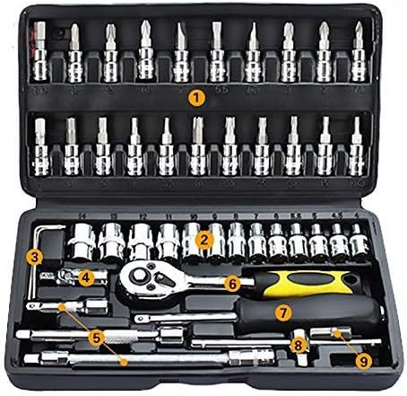 Chiavi 46Pcs Cassetta degli Attrezzi Set di Riparazione Moto per Auto Utensili manuali Servizio Domestico Kit Fai da Te Strumenti per Chiavi a Bussola-Homelyive