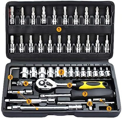 Chiavi 46Pcs Cassetta degli Attrezzi Set di Riparazione Moto per Auto Utensili manuali Servizio Domestico Kit Fai da Te Strumenti per Chiavi a Bussola-Homelyive