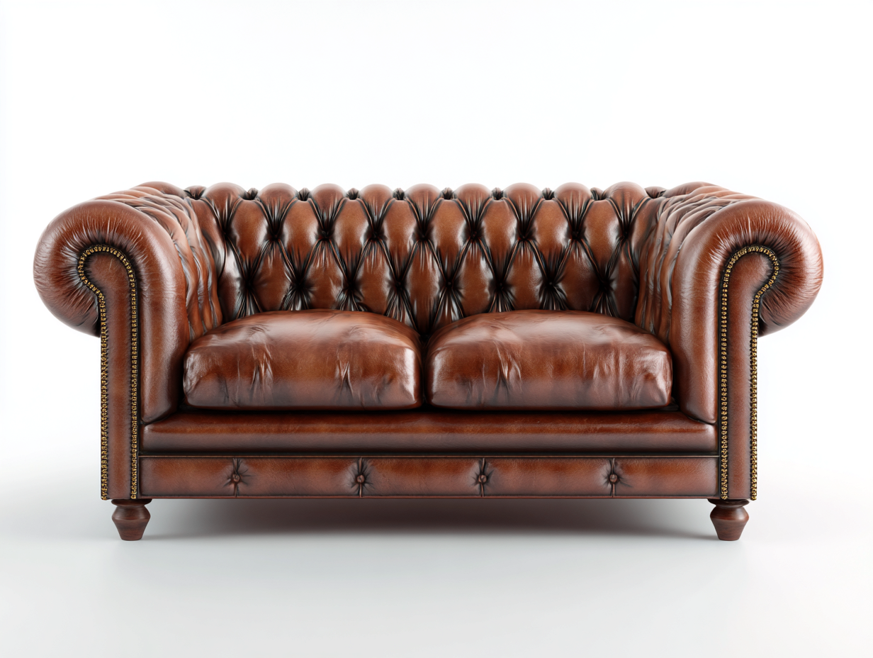 Divano a due posti in vera pelle 155x90x75 cm - marrone - per soggiorno - design classico Chesterfield-Homelyive
