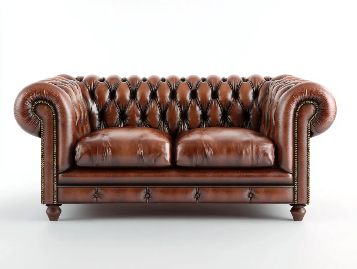 Divano a due posti in vera pelle 155x90x75 cm - marrone - per soggiorno - design classico Chesterfield-Homelyive
