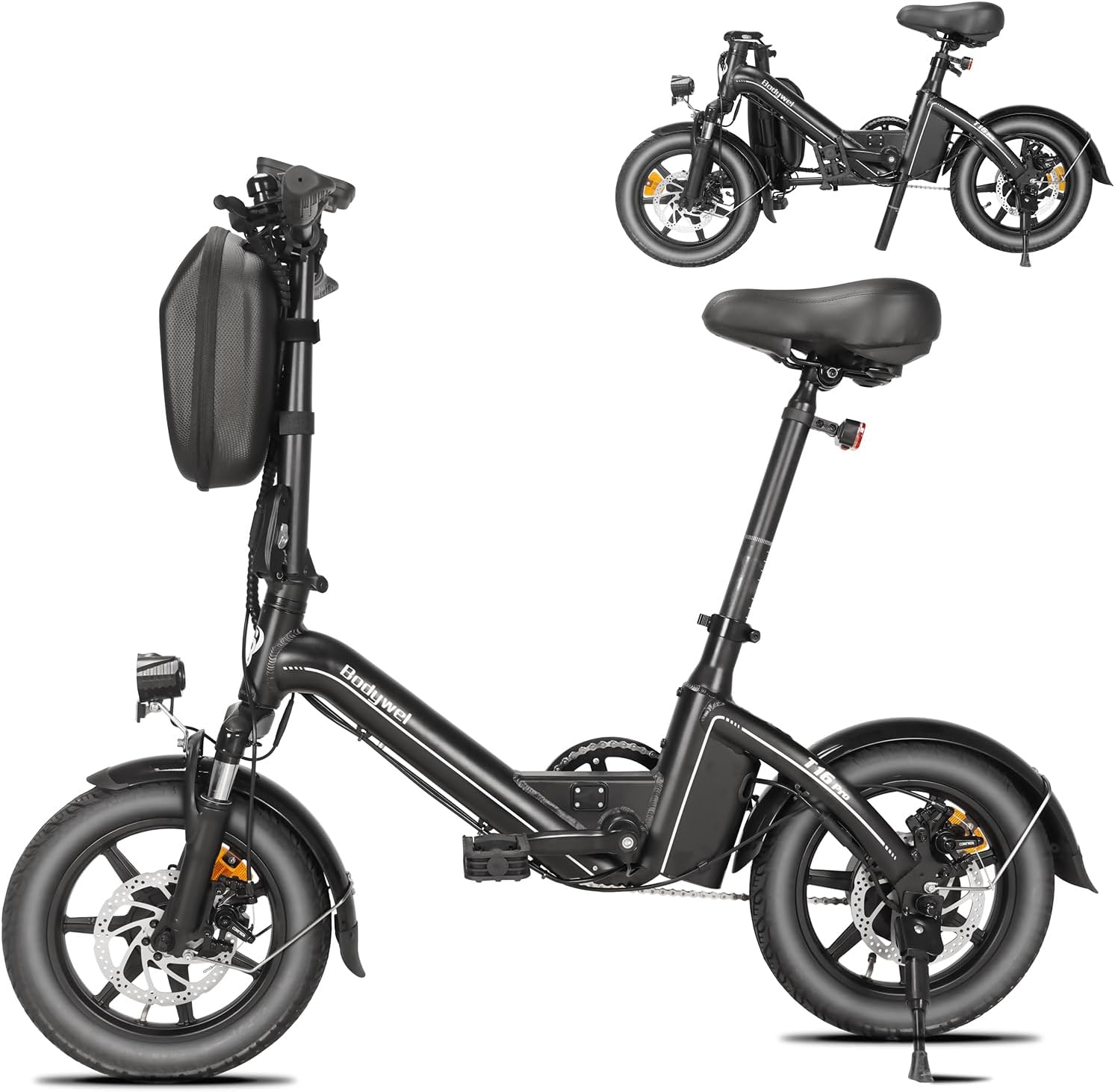 Bodywel T16PRO Bicicletta elettrica pieghevole, 14 polliciE-bike portatile, City EBike con display a LED e pedalata assistita, bicicletta elettrica con batteria da 36V 7.8Ah, freni a doppio disco-Homelyive
