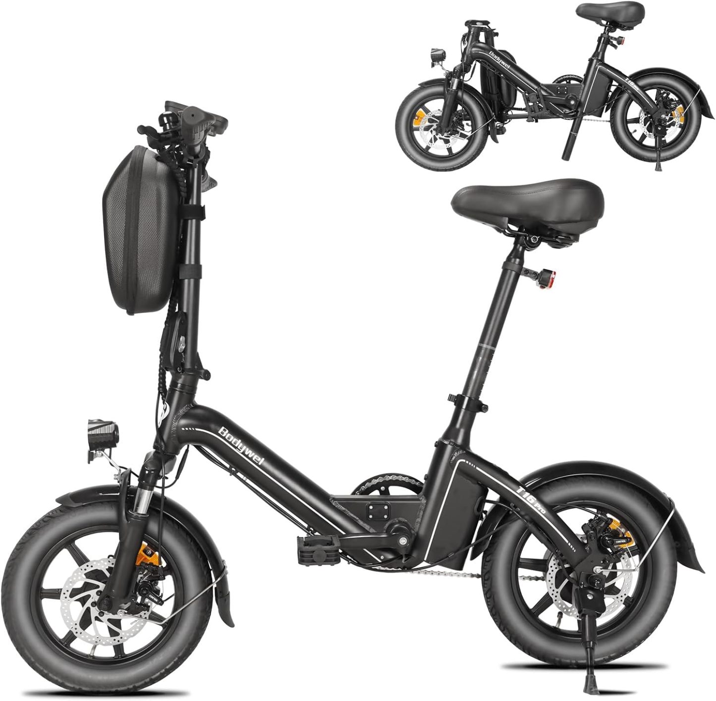 Bodywel T16PRO Bicicletta elettrica pieghevole, 14 polliciE-bike portatile, City EBike con display a LED e pedalata assistita, bicicletta elettrica con batteria da 36V 7.8Ah, freni a doppio disco-Homelyive