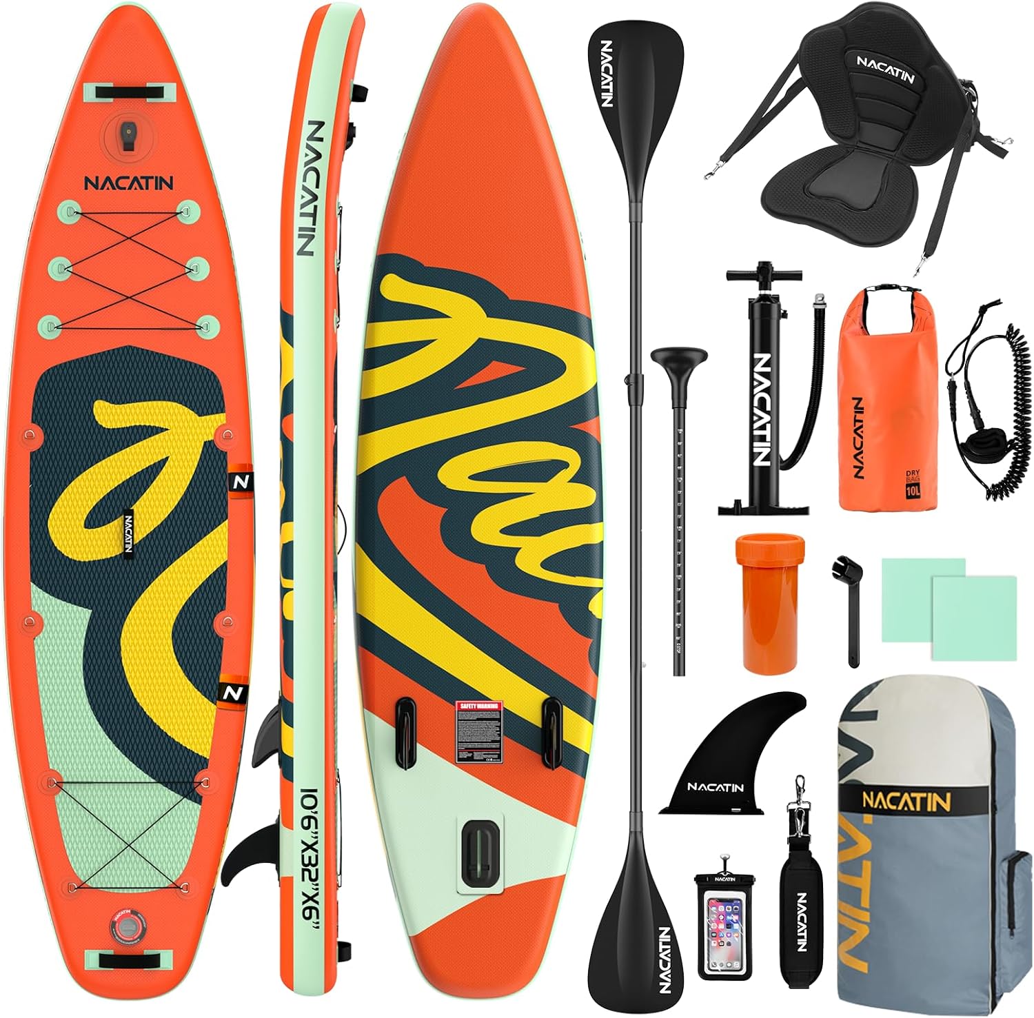 NACATIN Tavole Stand up 106 pollici Paddle Gonfiabili con Paddle Regolabile Zaino da Viaggio Pompa, Borsa Impermeabile 10L, Guinzaglio, Accessori Incluso-Homelyive