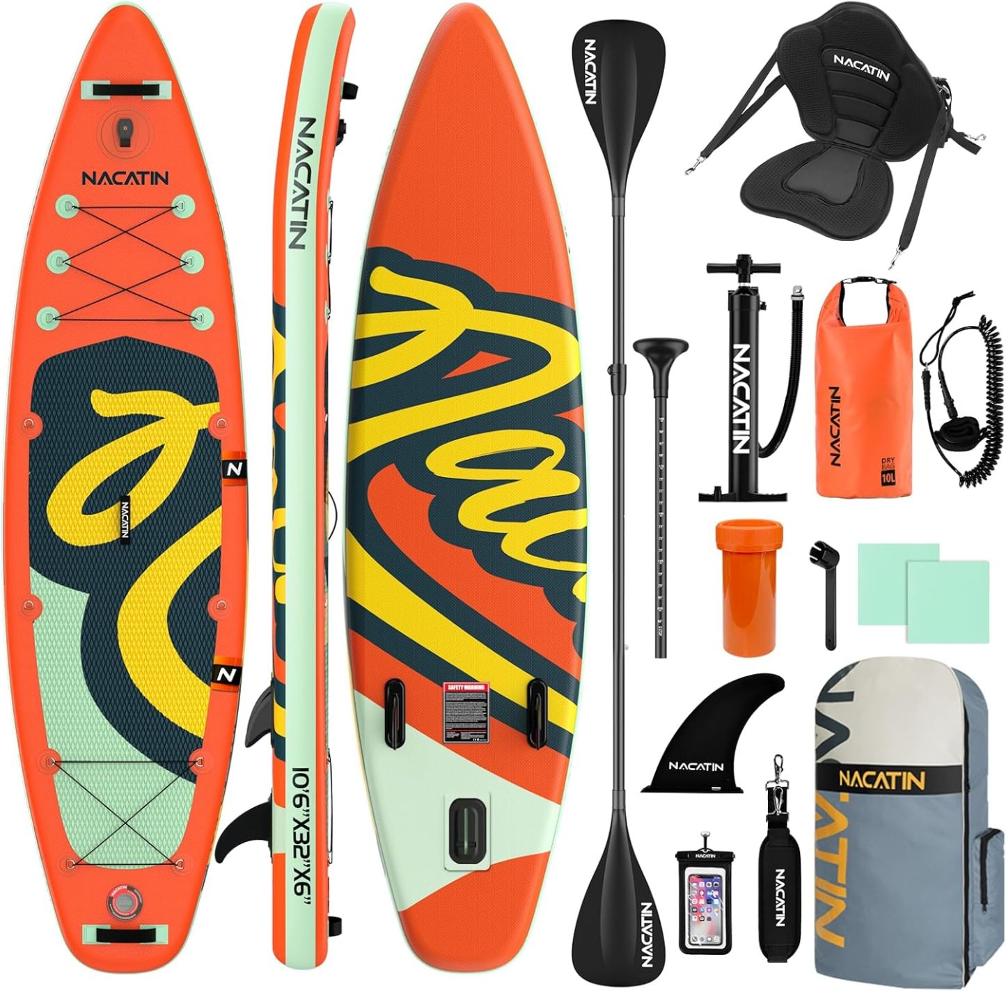 NACATIN Tavole Stand up 106 pollici Paddle Gonfiabili con Paddle Regolabile Zaino da Viaggio Pompa, Borsa Impermeabile 10L, Guinzaglio, Accessori Incluso-Homelyive