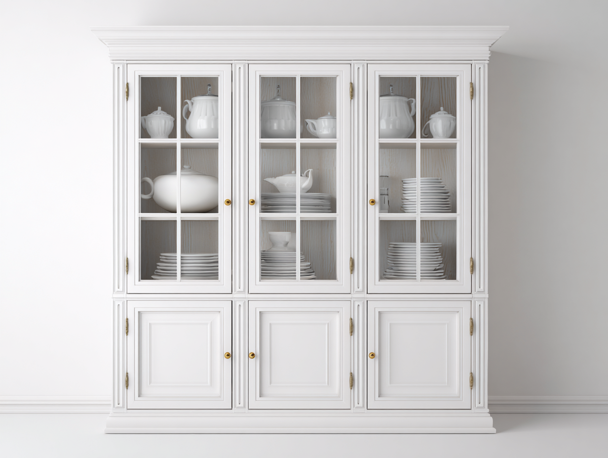 Vetrina - legno e vetro - 220x45x200 cm - bianco/oro - per soggiorno - stile classico-Homelyive