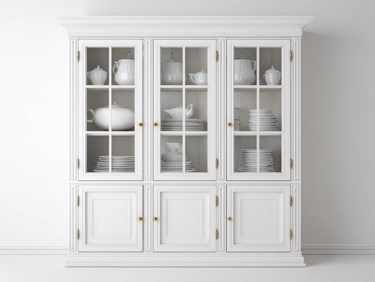 Vetrina - legno e vetro - 220x45x200 cm - bianco/oro - per soggiorno - stile classico-Homelyive