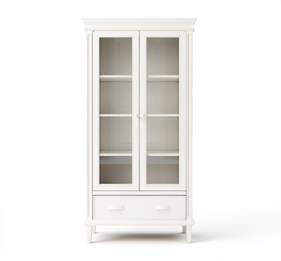 Vetrina - legno e vetro - 90x40x185 cm - bianco - per soggiorno - design classico-Homelyive