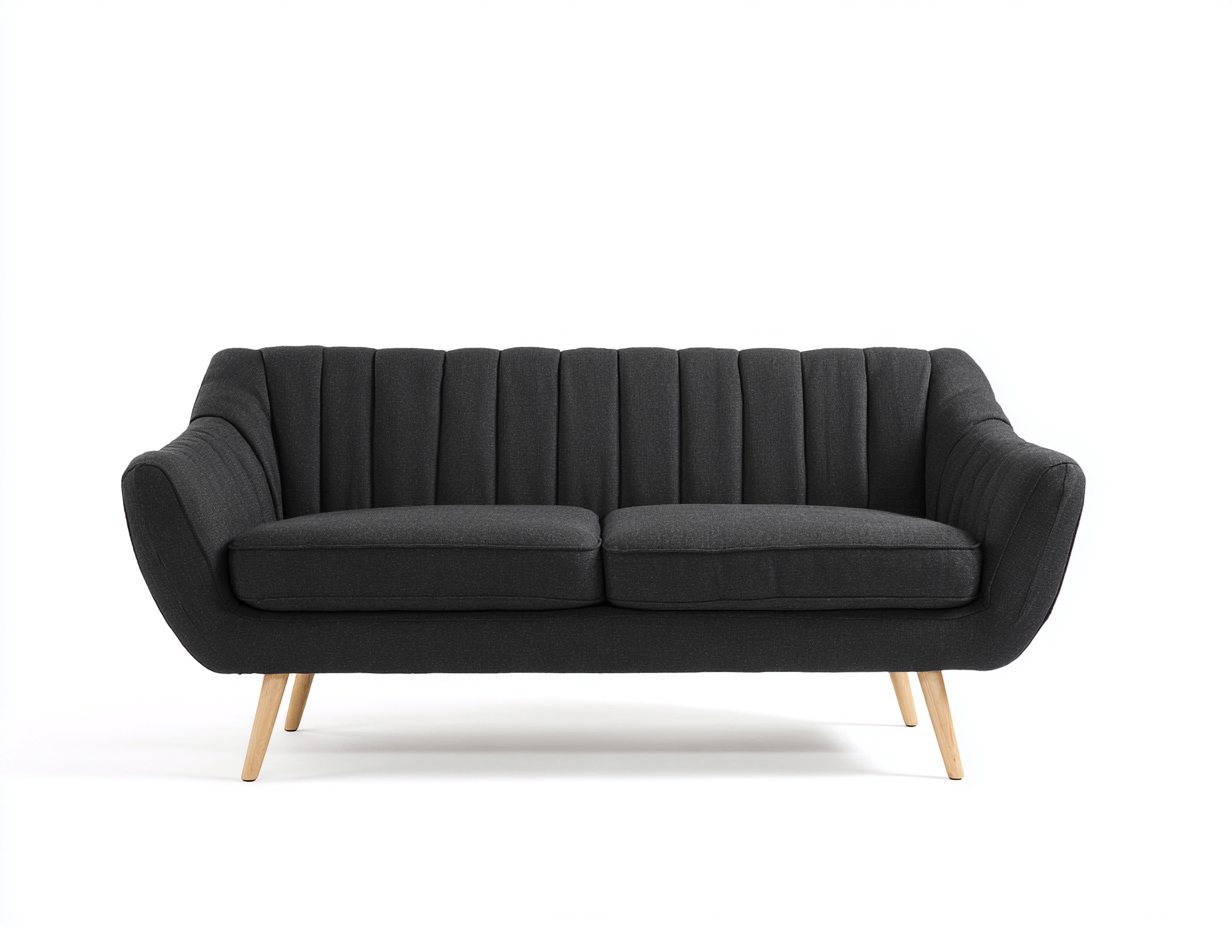 Divano a 2 posti in tessuto 165x80x85 cm - nero/legno naturale - design moderno per soggiorno-Homelyive