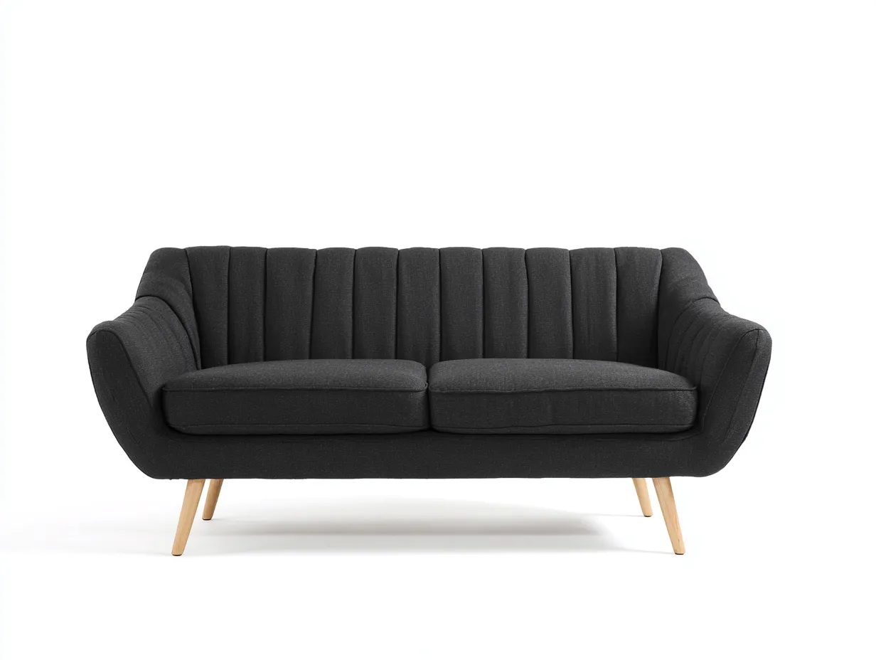 Divano a 2 posti in tessuto 165x80x85 cm - nero/legno naturale - design moderno per soggiorno-Homelyive