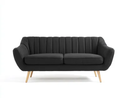 Divano a 2 posti in tessuto 165x80x85 cm - nero/legno naturale - design moderno per soggiorno-Homelyive