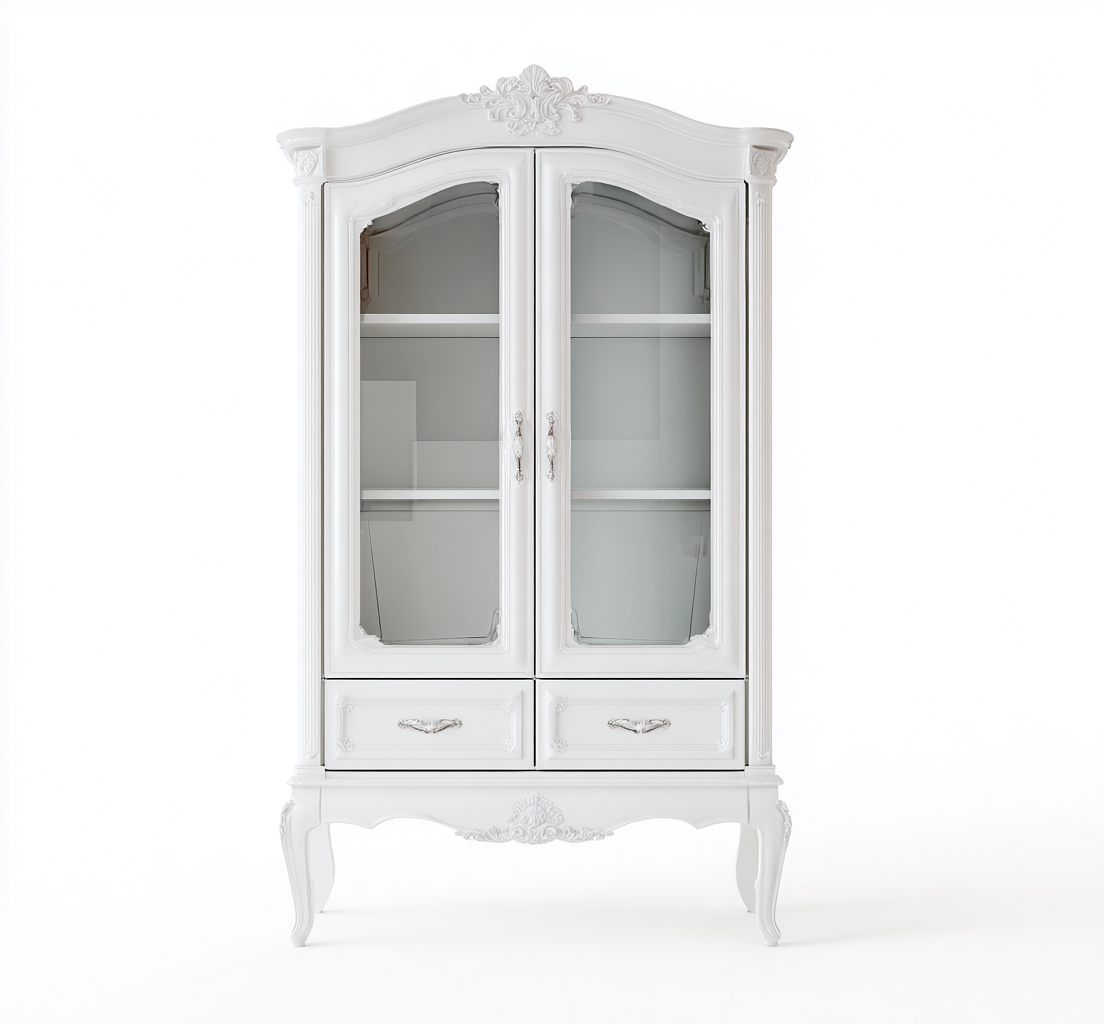 Vetrina - legno e vetro - 95x42x175 cm - bianco - per soggiorno - stile classico-Homelyive