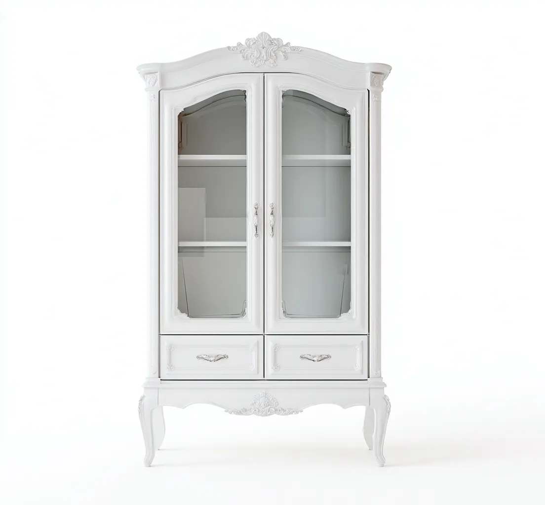 Vetrina - legno e vetro - 95x42x175 cm - bianco - per soggiorno - stile classico-Homelyive