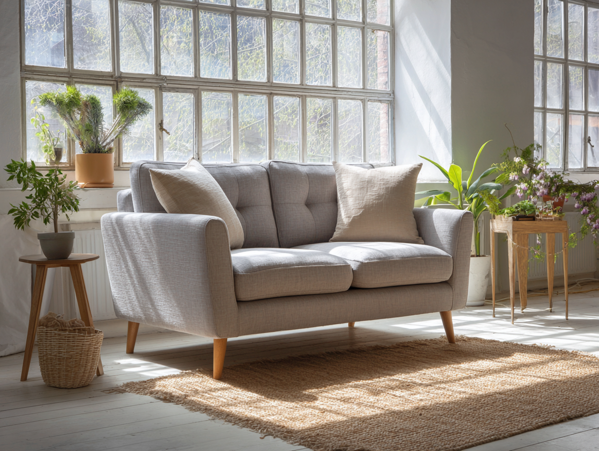 Sofá 2 plazas de tela 160x55x90 cm - gris claro - apto para salón - diseño moderno