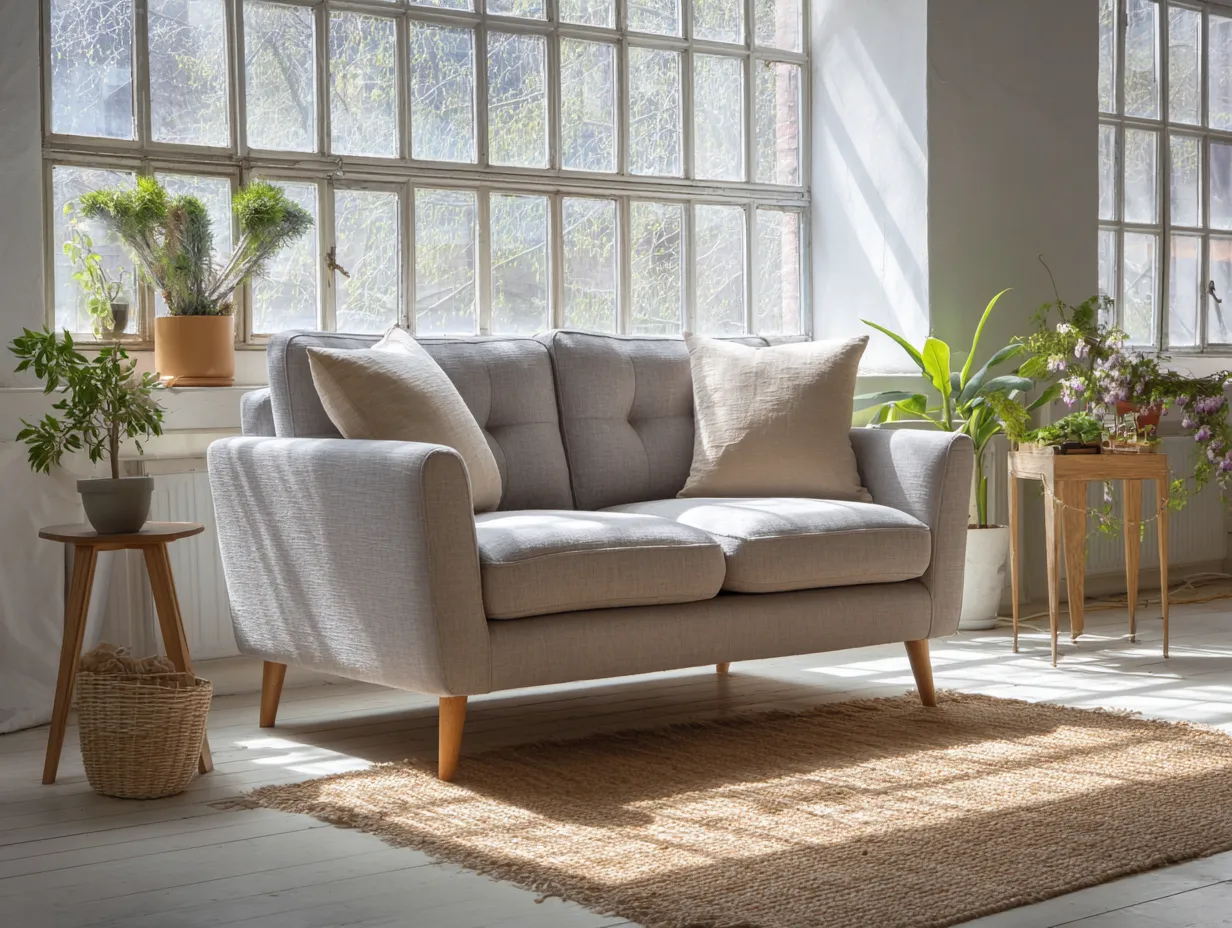 Sofá 2 plazas de tela 160x55x90 cm - gris claro - apto para salón - diseño moderno