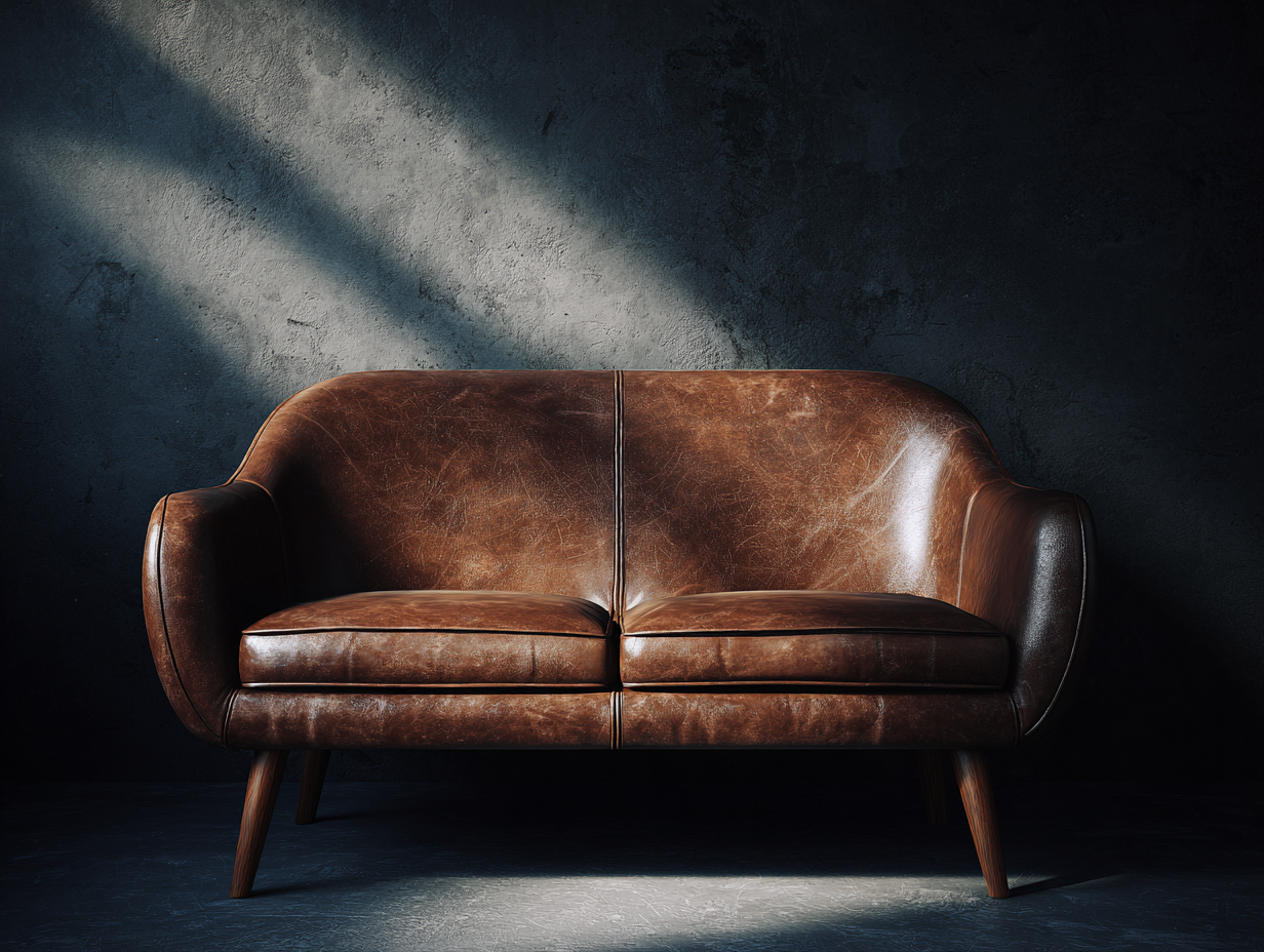 Sofá de 2 plazas tapizado en cuero 162x90x75cm - marrón envejecido - para salón - estilo vintage con asiento acolchado