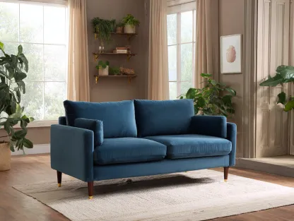 Sofá 2 plazas de tela 165x55x62 cm - azul - apto para salón - diseño moderno