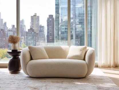 Sofá de 2 plazas tapizado en tela bouclé 160x90x75cm - beige - para salón - diseño moderno envolvente