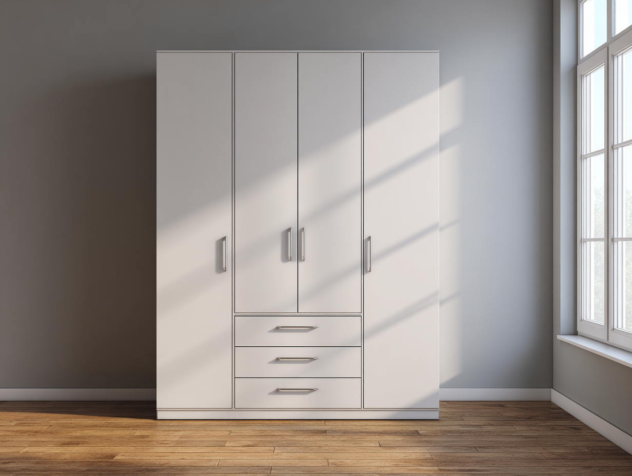 Armario ropero de dormitorio en madera 150x55x200cm - blanco - para dormitorio - diseño moderno con almacenaje integrado