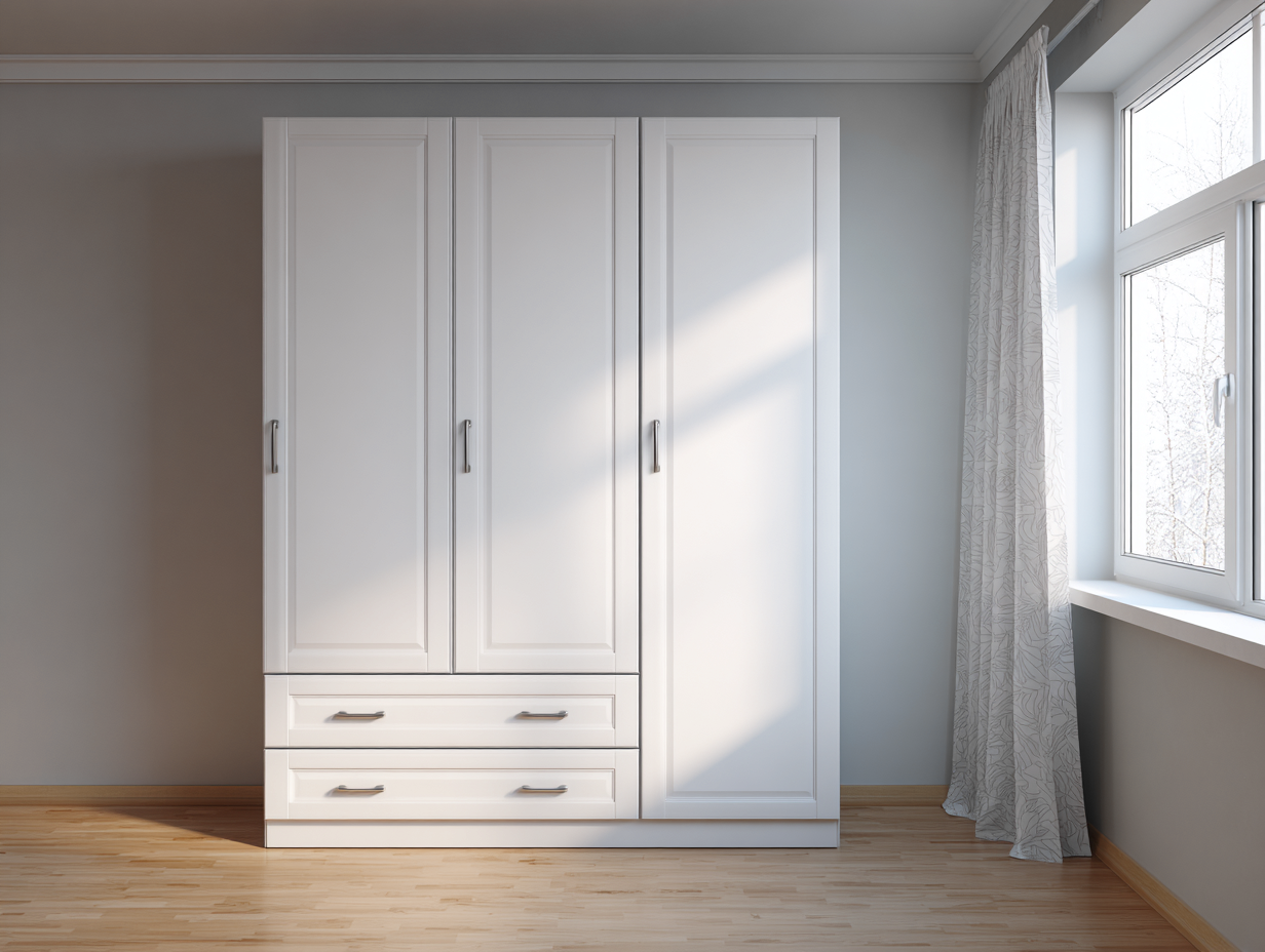 Armario ropero de madera 150x60x220 cm - blanco - para dormitorio - con espacio de almacenaje