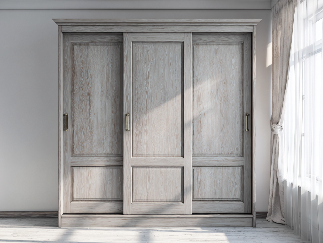 Armario ropero de dormitorio en madera 170x60x200cm - gris claro/dorado - para dormitorio - diseño clásico con puertas correderas y almacenaje