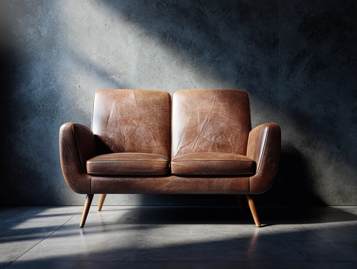 Sofá 2 plazas de cuero auténtico 160x55x65 cm - marrón - para salón - diseño vintage