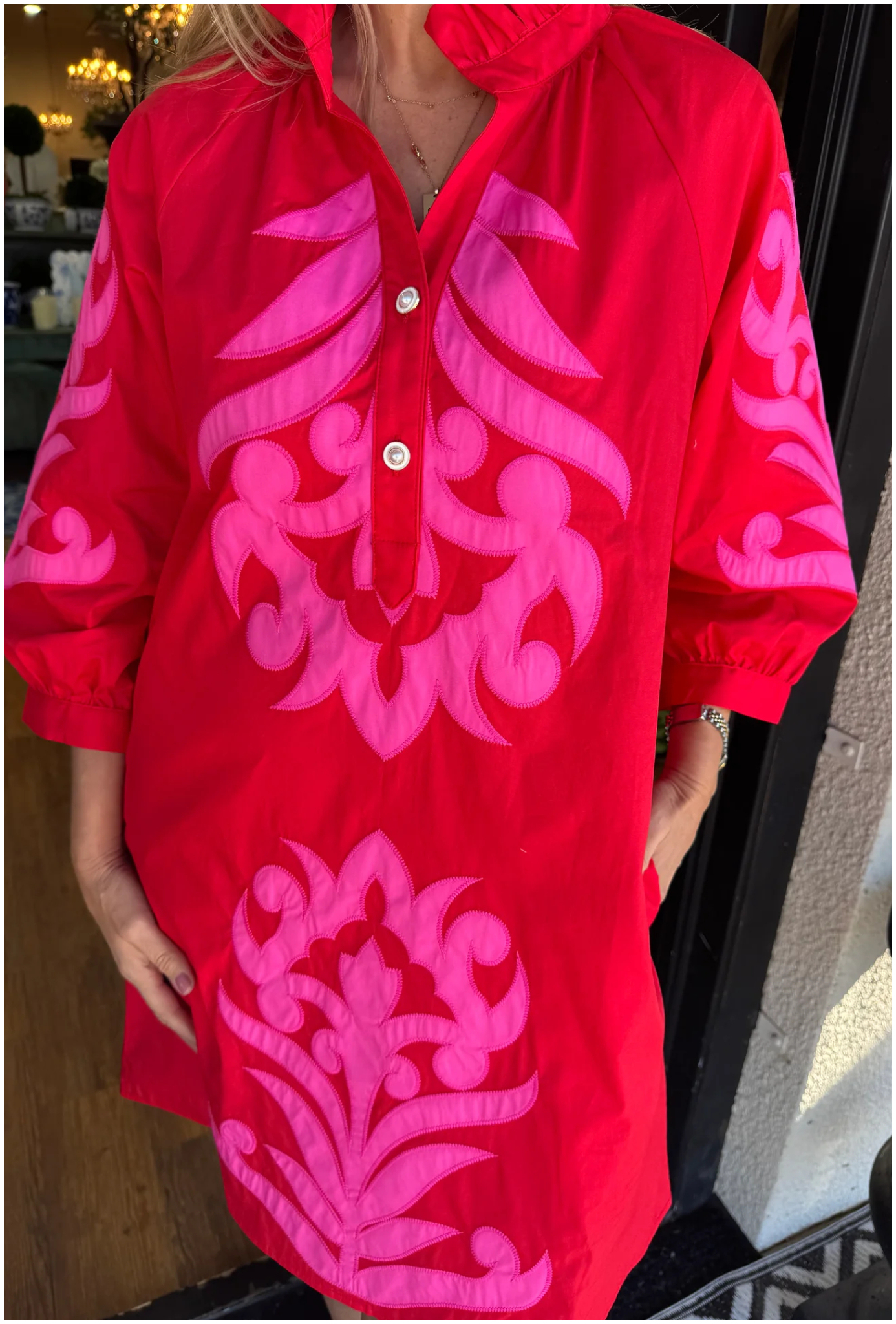 Kelly Green Contrast Printed Dress