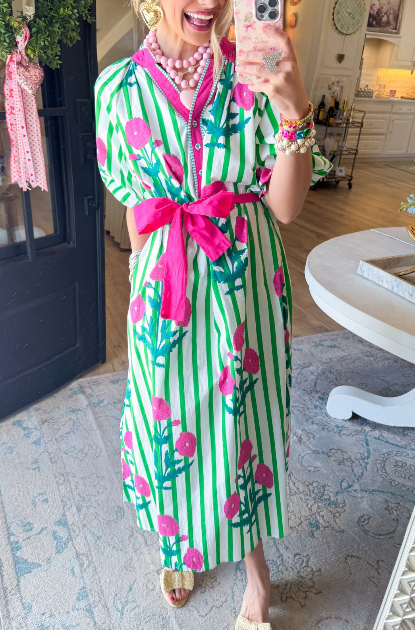 Green Mix Stripe Floral Maxi Dress