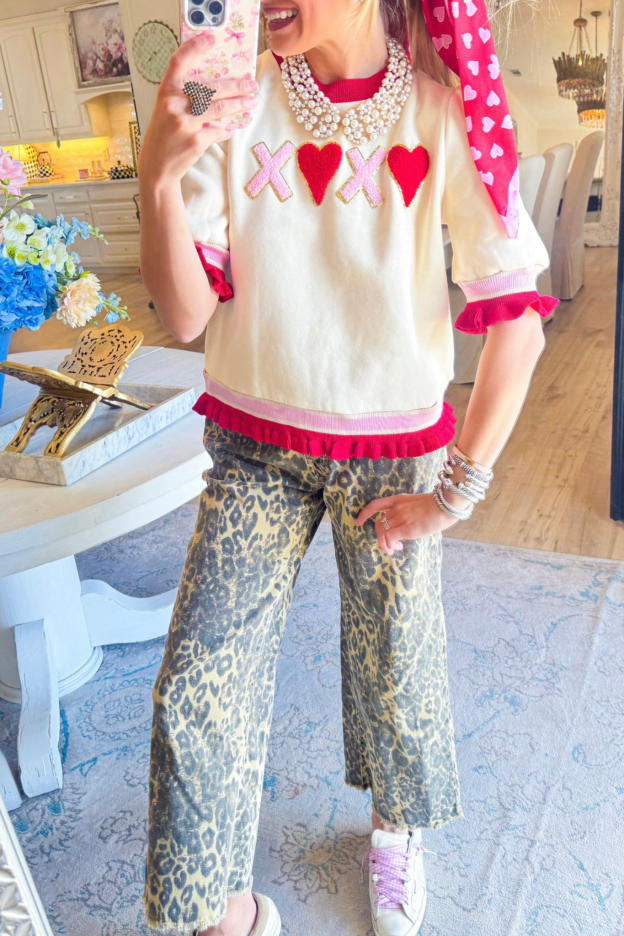 Cream and Red XOXO Heart Top