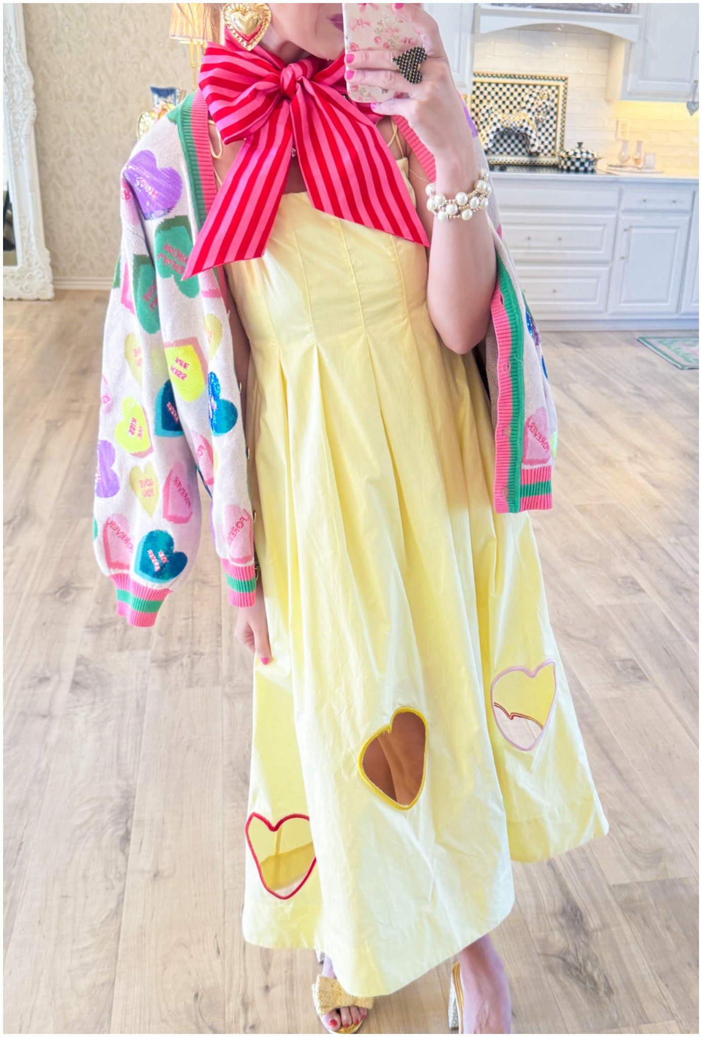 Yellow Heart Cut Out Midi Dress