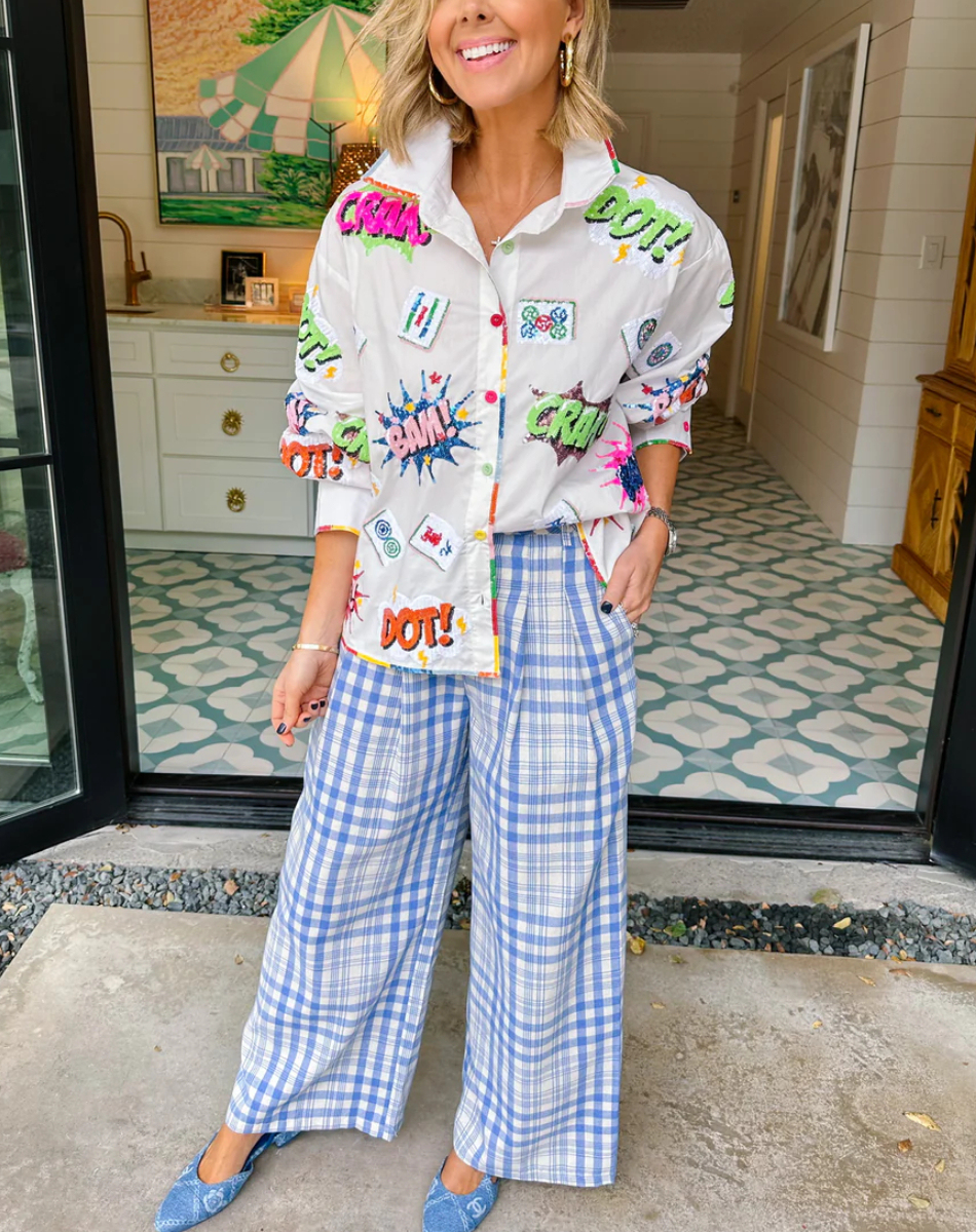 MAHJONG ICONS COLLARED TOP - WHITE