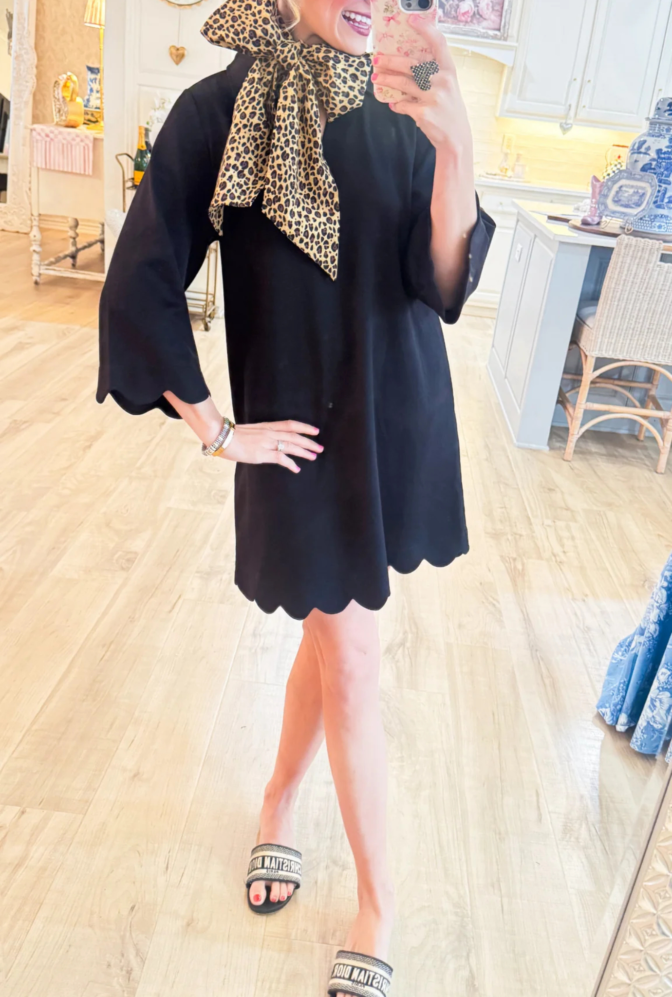 Black Scallop Hem Dress