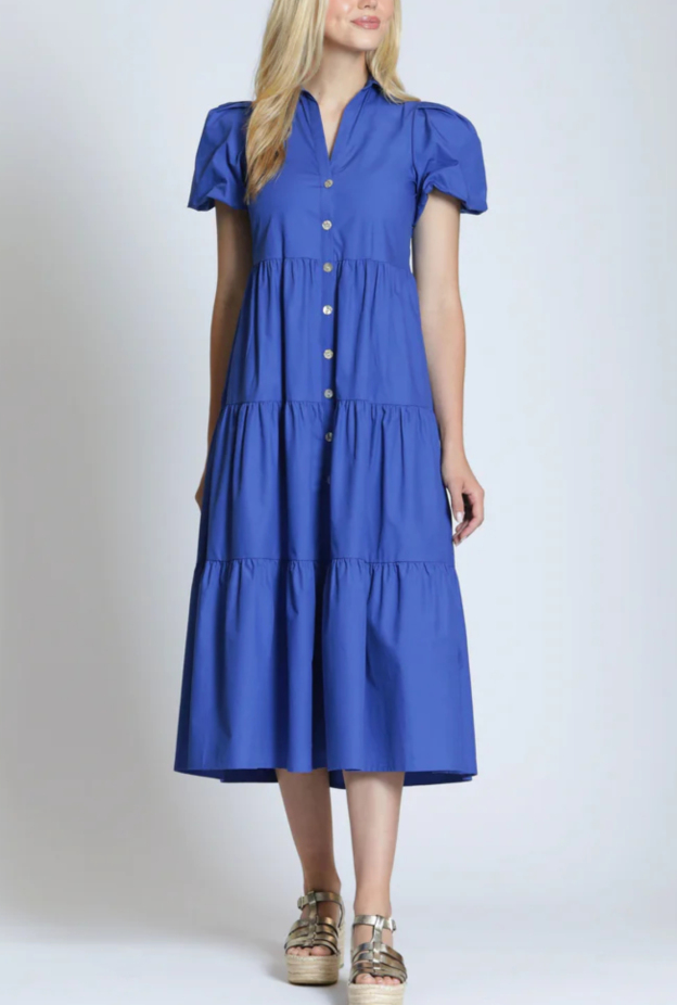 Long Tiered Dress W/Puff Sleeve