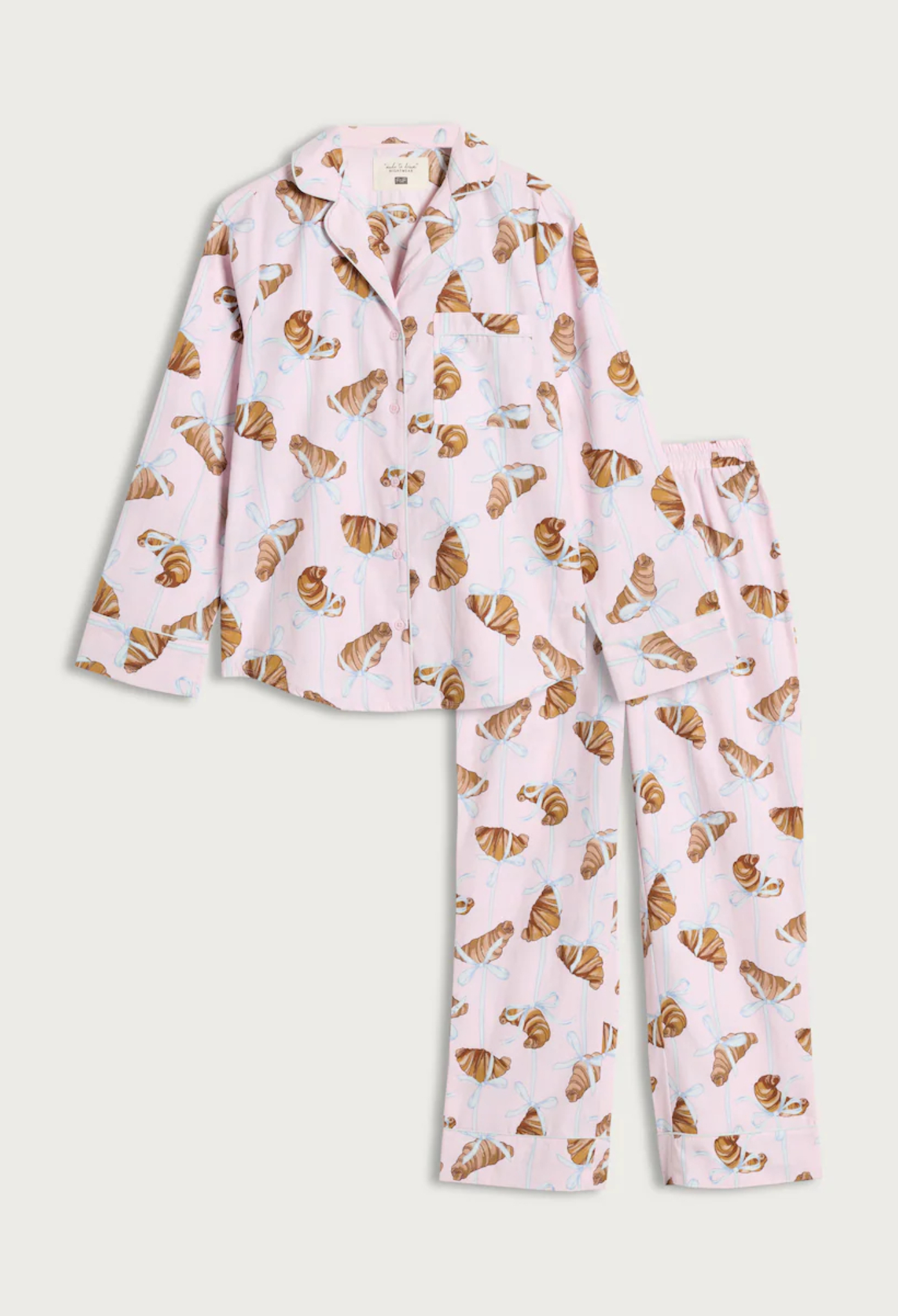 Croissant Print Pyjama Set in Multi Pink