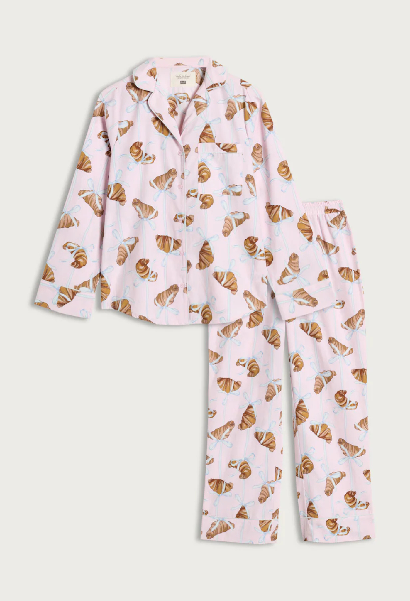 Croissant Print Pyjama Set in Multi Pink