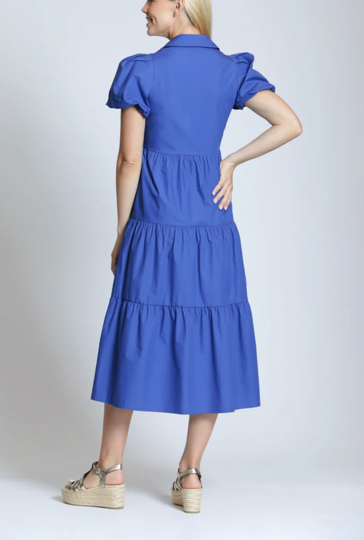 Long Tiered Dress W/Puff Sleeve