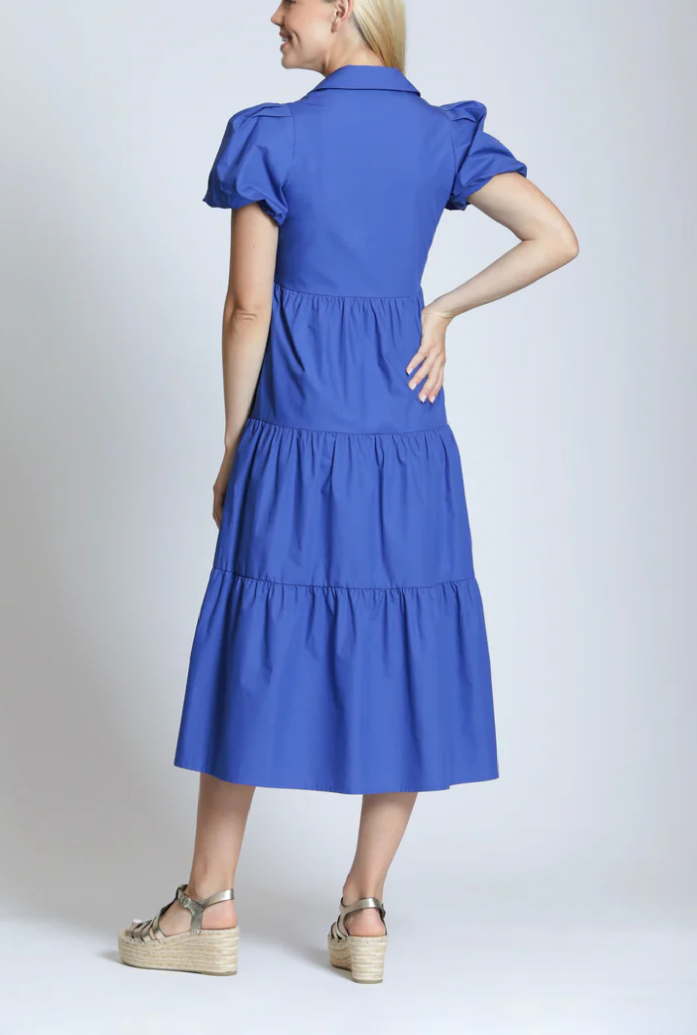Long Tiered Dress W/Puff Sleeve