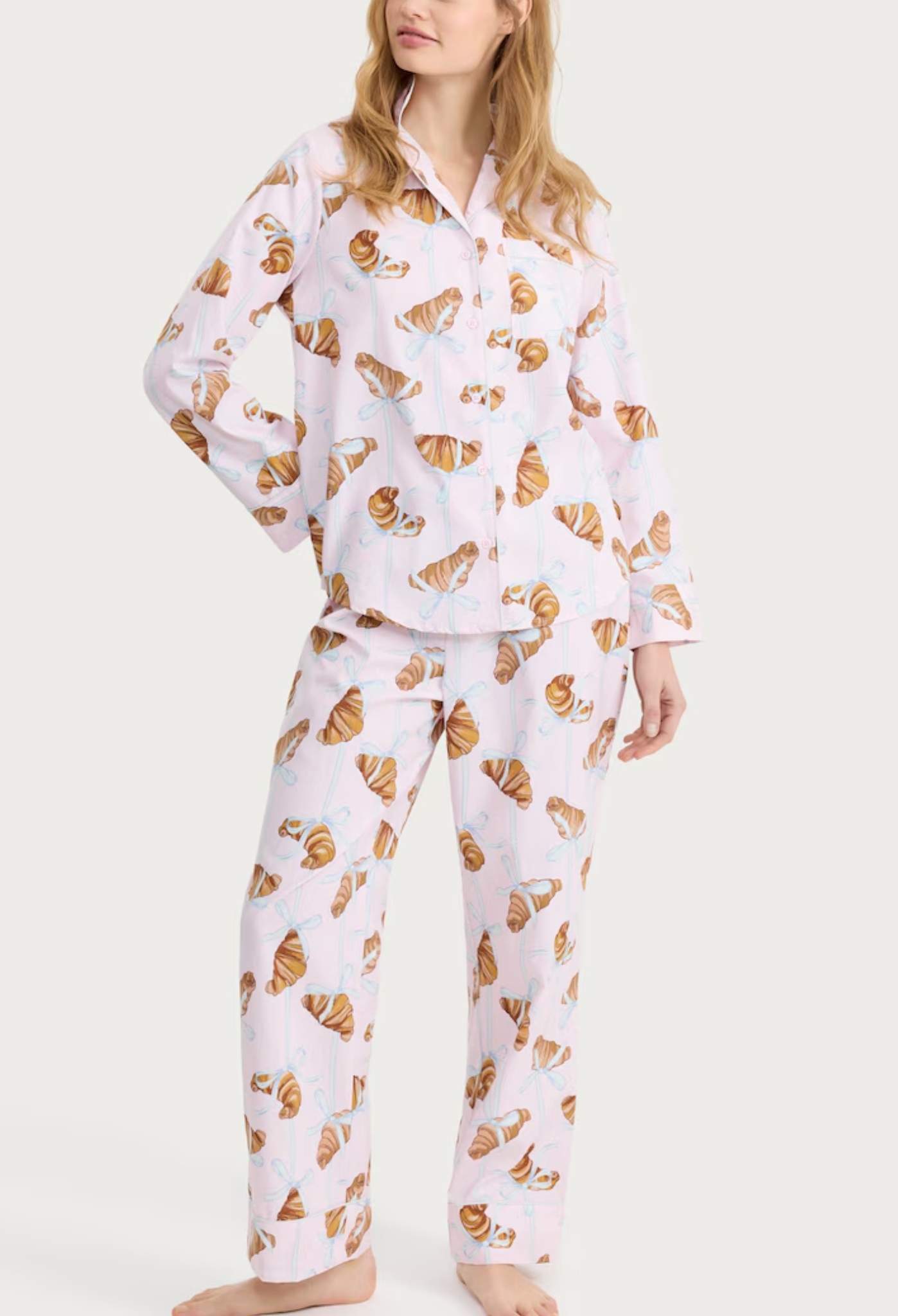 Croissant Print Pyjama Set in Multi Pink