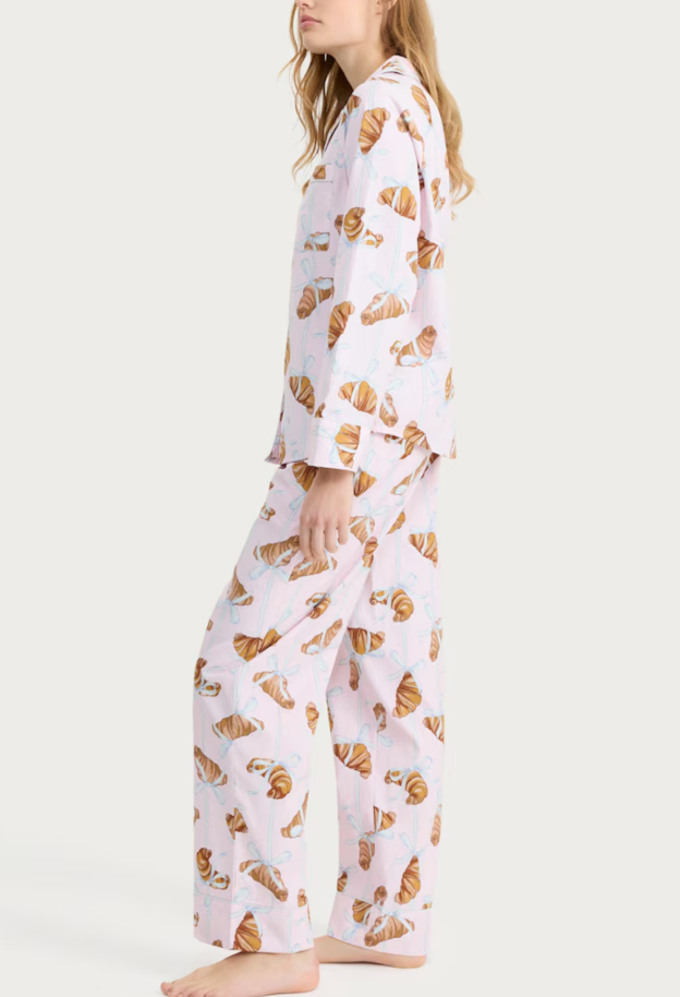 Croissant Print Pyjama Set in Multi Pink