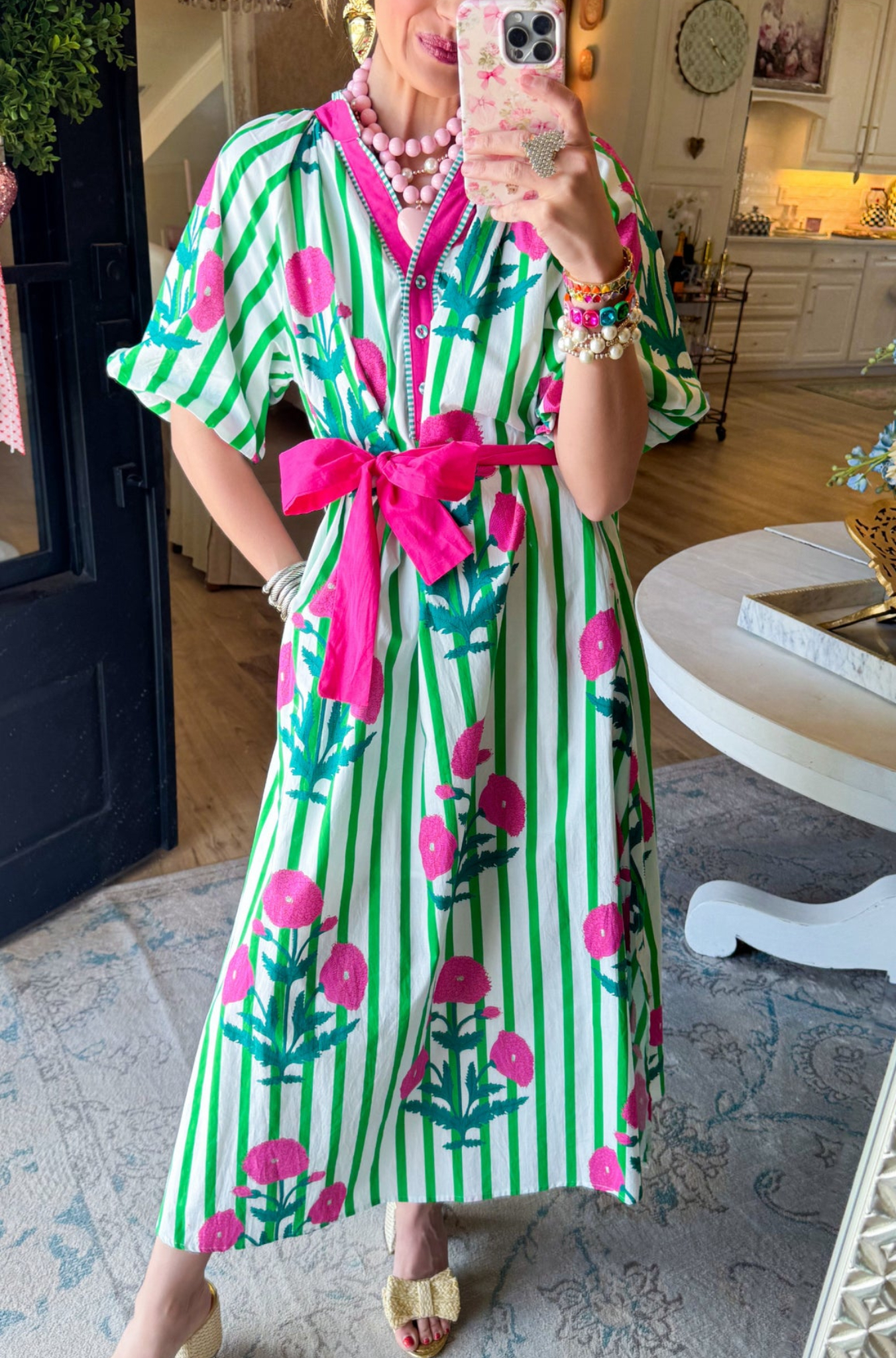 Green Mix Stripe Floral Maxi Dress