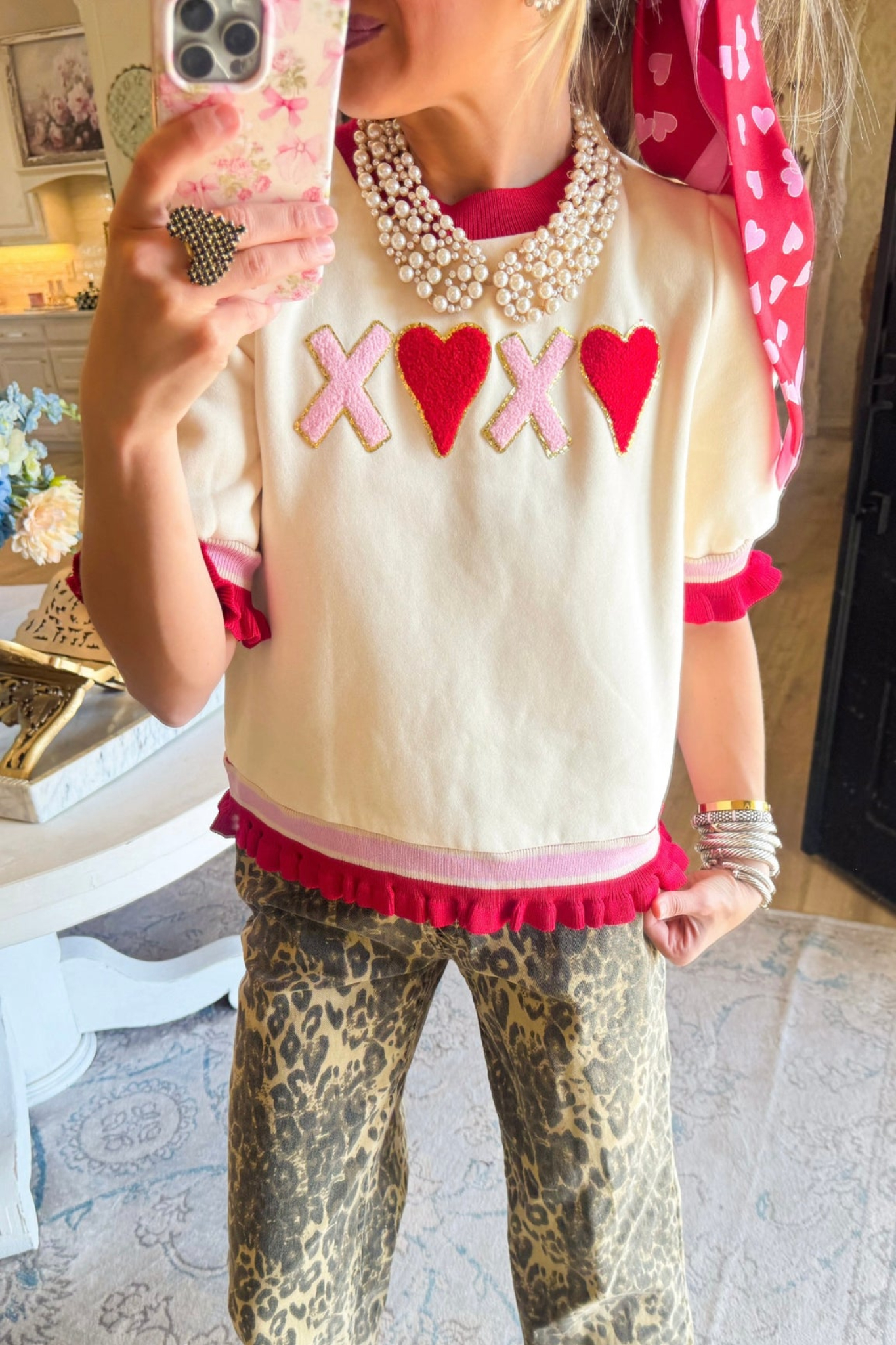Cream and Red XOXO Heart Top