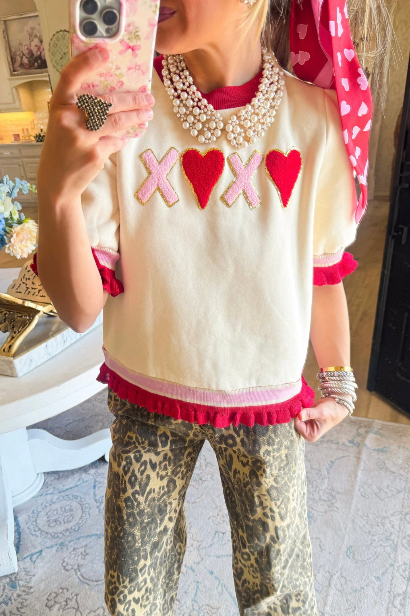 Cream and Red XOXO Heart Top