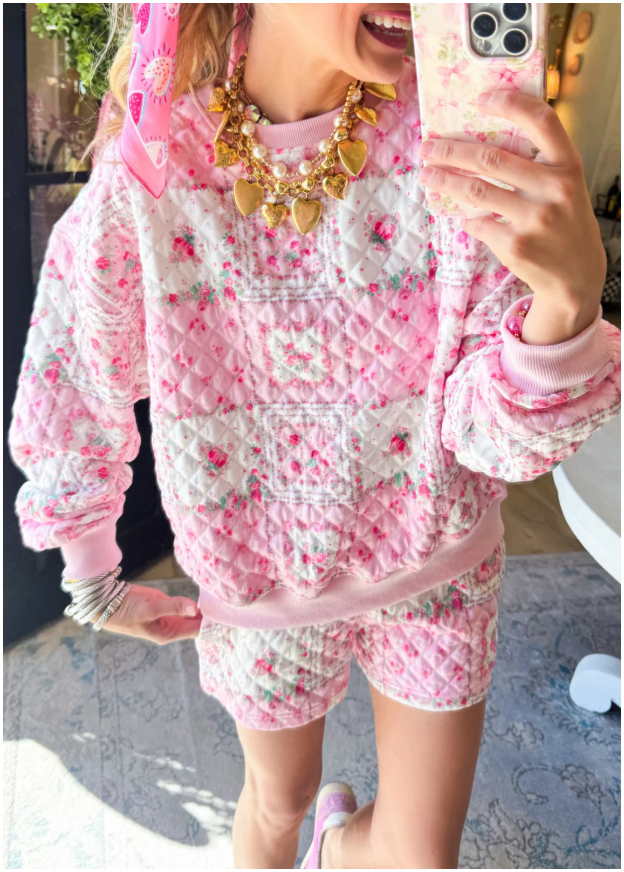 Pink and White Floral Short Set