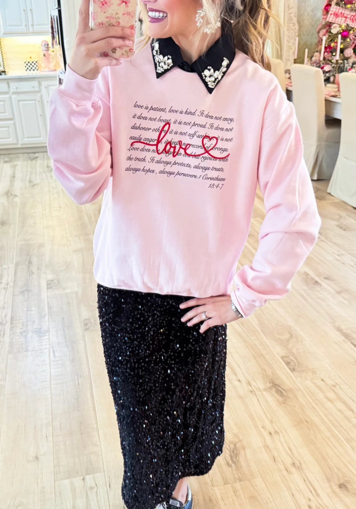 Pink 1 Corinthians 13:4-7 Sweatshirt