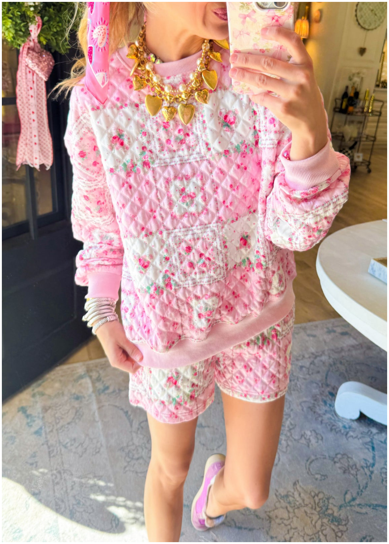 Pink and White Floral Short Set