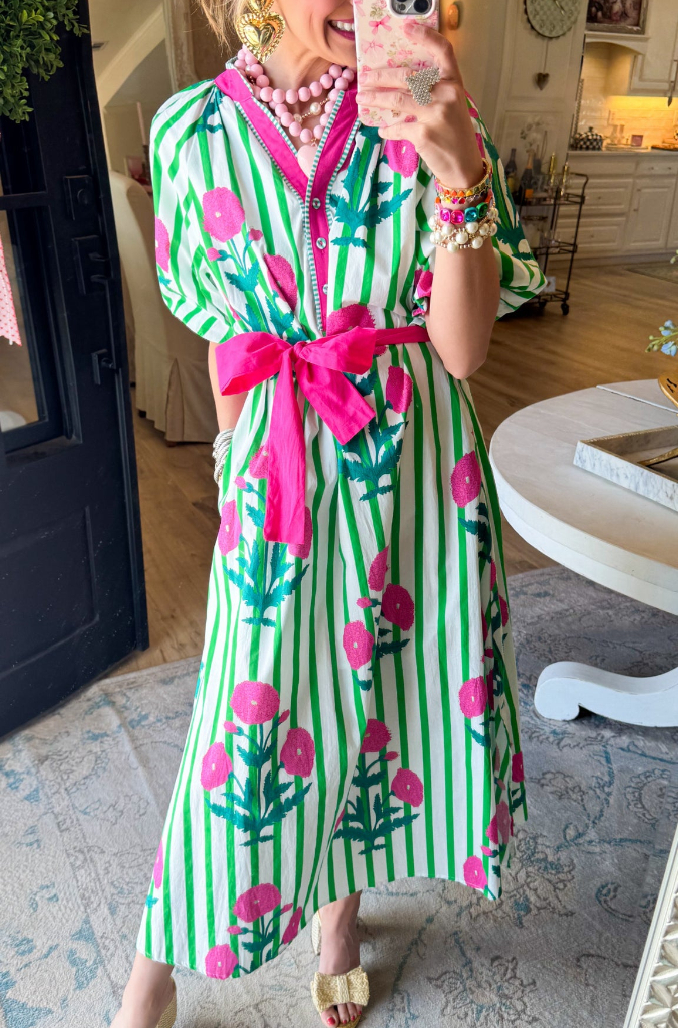 Green Mix Stripe Floral Maxi Dress