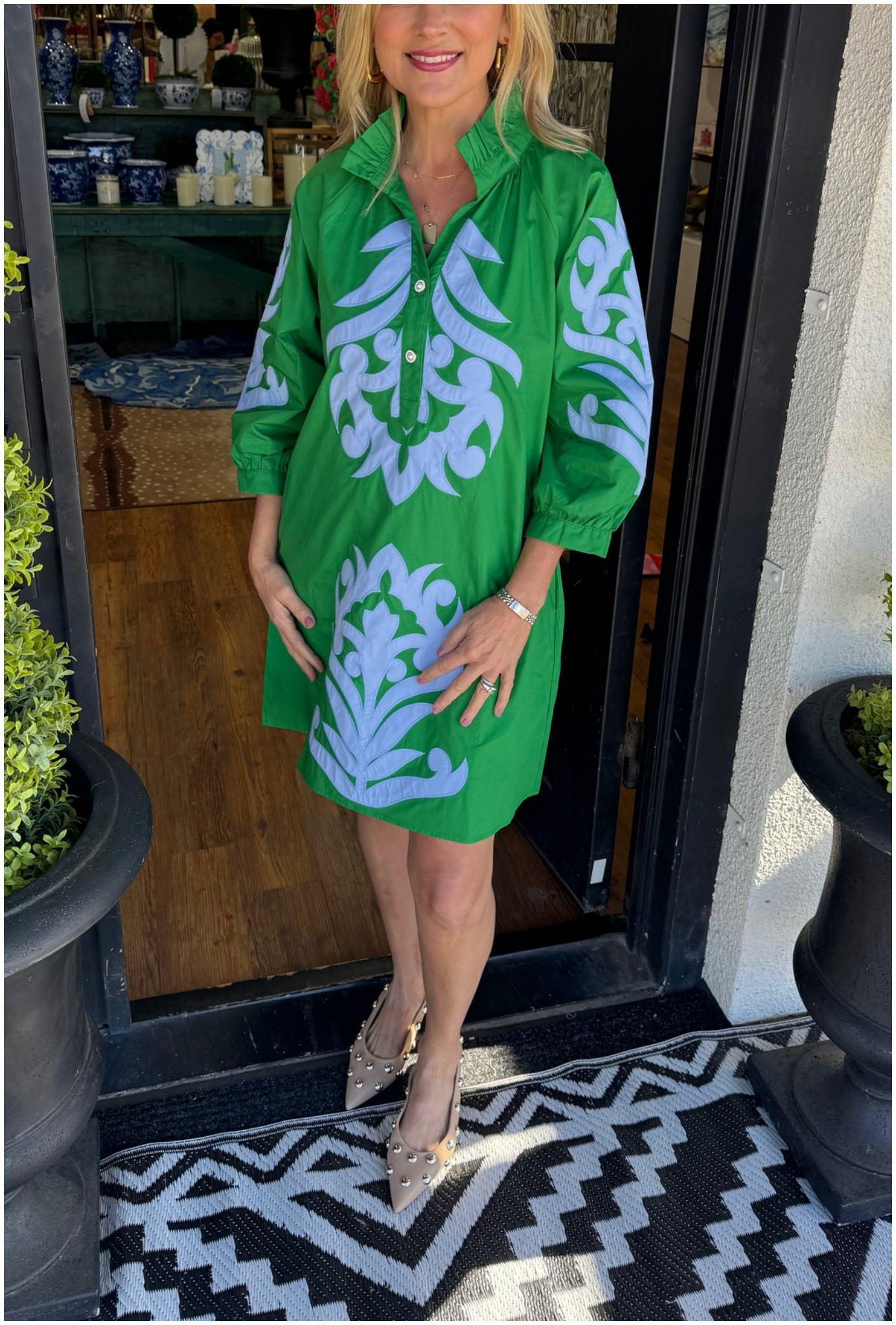 Kelly Green Contrast Printed Dress